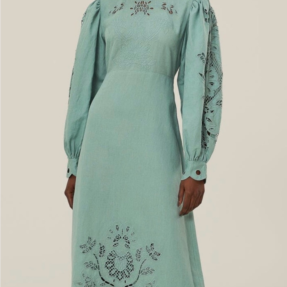 FARM Rio NWT turquoiseblue midi dress. High neckline and graceful long sleeves